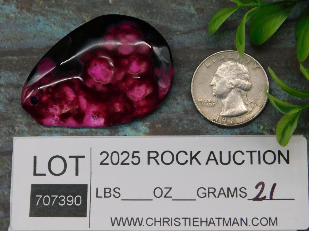 Polished Agate Pendant With Deep Pink Patterns - 2