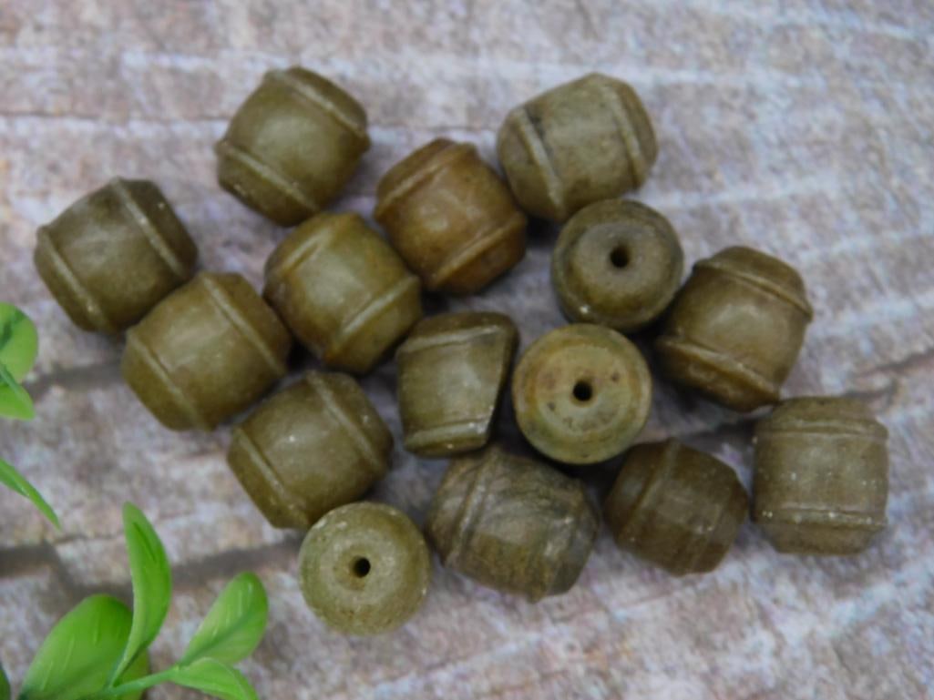 Set of Carved Stone Barrel Beads: Set of Carved Stone Barrel Beads