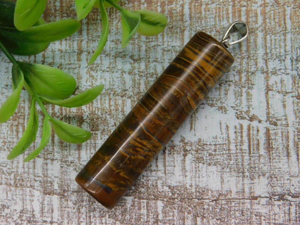 Polished Stone Cylinder Pendant with Metal Bail: Polished Stone Cylinder Pendant with Metal Bail
