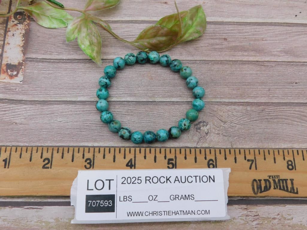 Turquoise Bead Stretch Bracelet with Design - 3