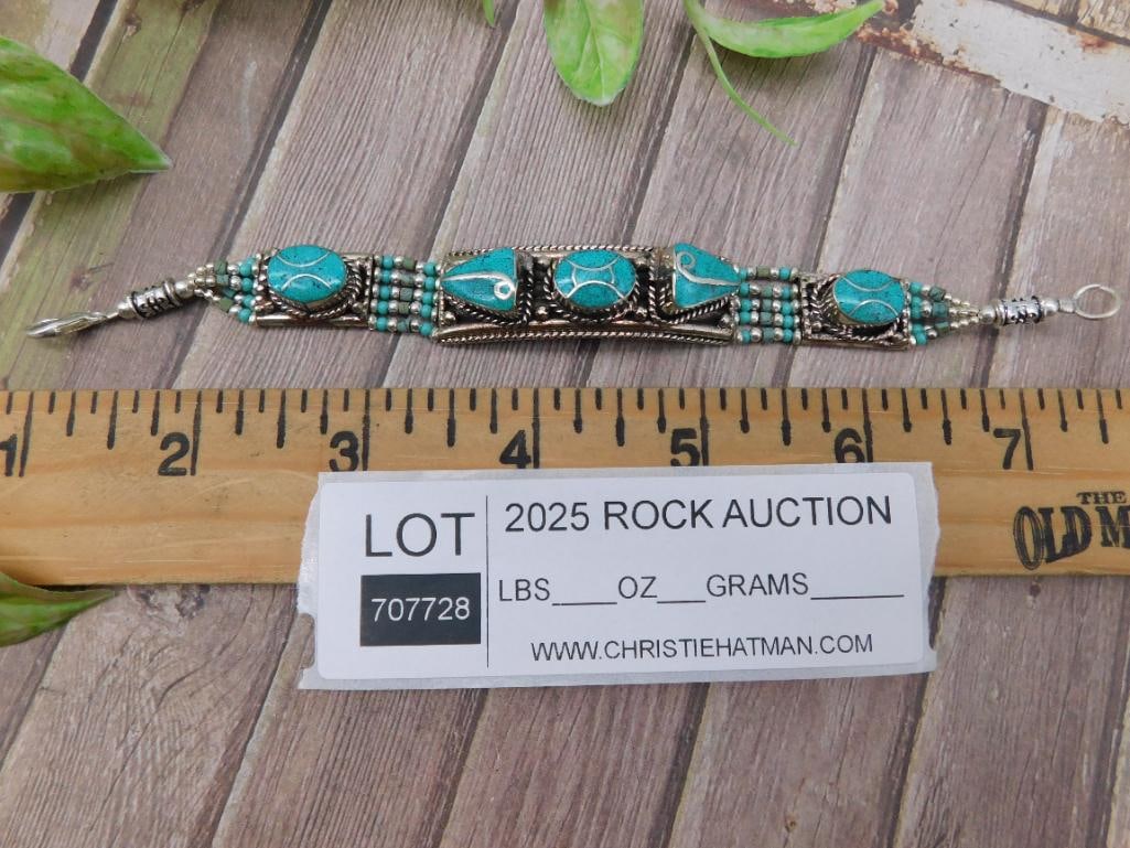 Turquoise and Silver-Tone Beaded Bracelet - 3
