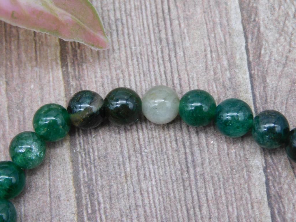 Green Stone Beaded Stretch Bracelet - 2