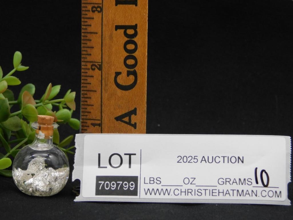 Glass Bottle with Silver Flakes Rock Stone Lapidary Specimen (1 of 1)