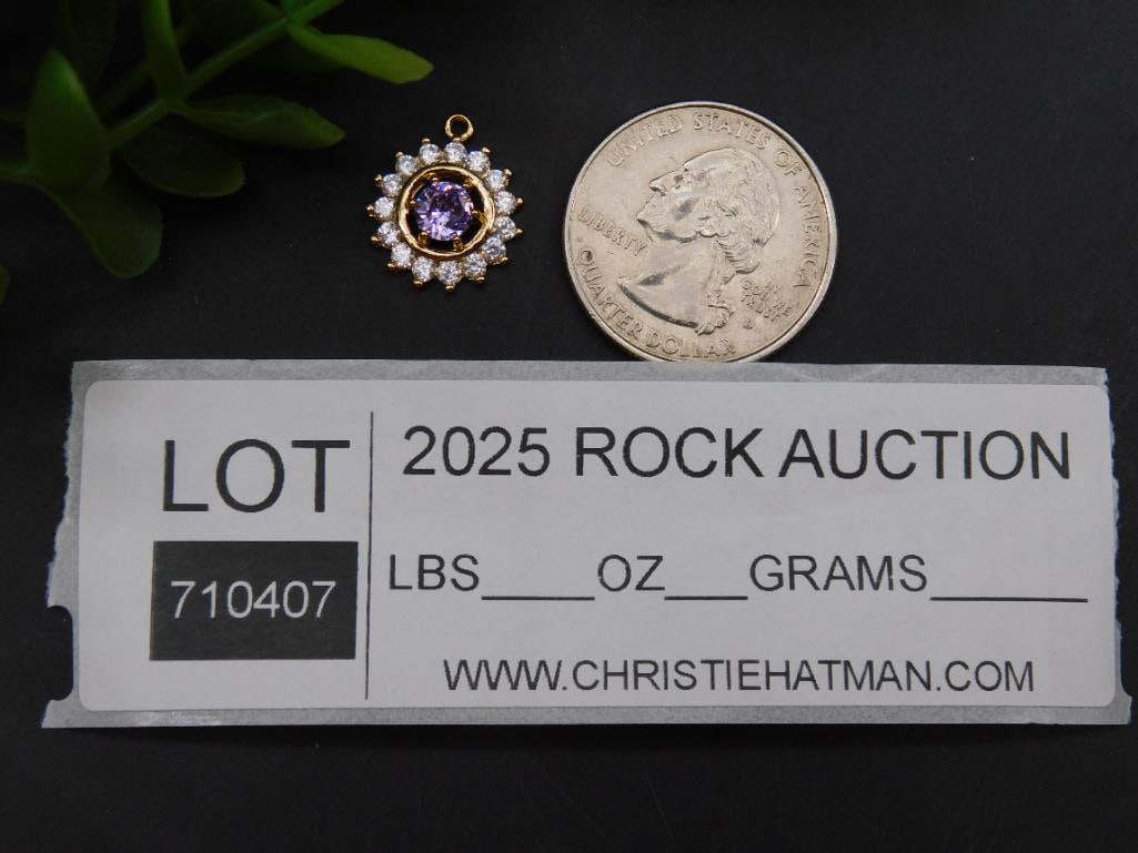 Gold-Tone Pendant With Purple and Clear Stones: Gold-Tone Pendant With Purple and Clear Stones