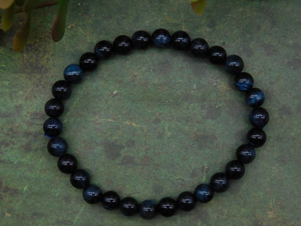 Stretch Bracelet with Round Blue and Black Beads ROCK STONE LAPIDARY SPECIMEN: Stretch Bracelet with Round Blue and Black Beads ROCK STONE LAPIDARY SPECIMEN