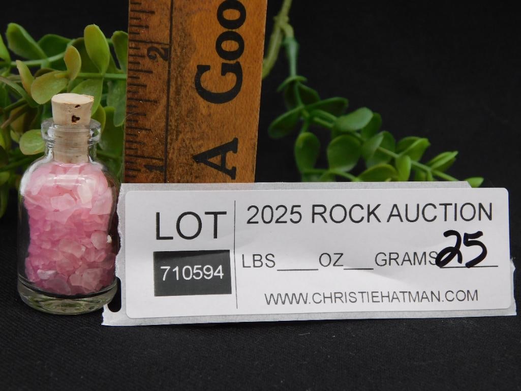 Rose Quartz Gemstones in Small Glass Bottle Rock Stone Lapidary Specimen: Rose Quartz Gemstones in Small Glass Bottle Rock Stone Lapidary Specimen