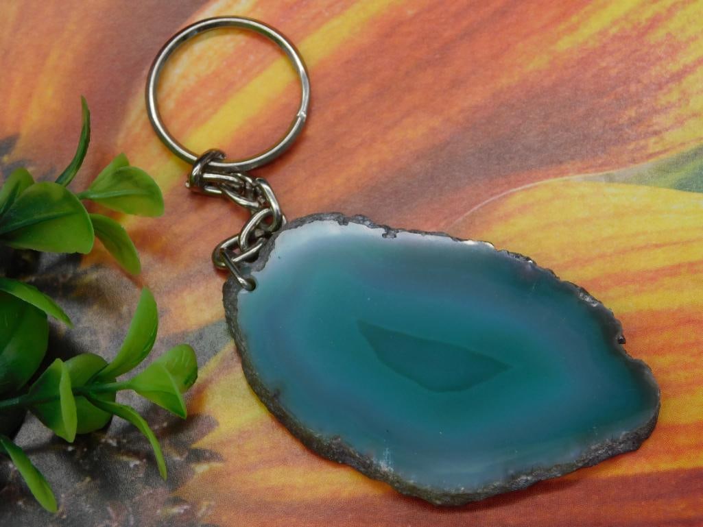 AGATE SLICE KEYCHAIN ROCK STONE LAPIDARY SPECIMEN (1 of 2)