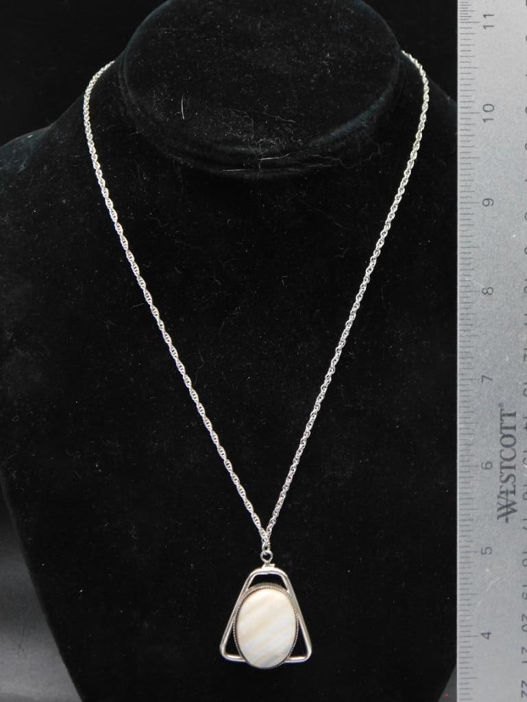 GENUINE STONE PENDANT ON CHAIN LINK NECKLACE - 3