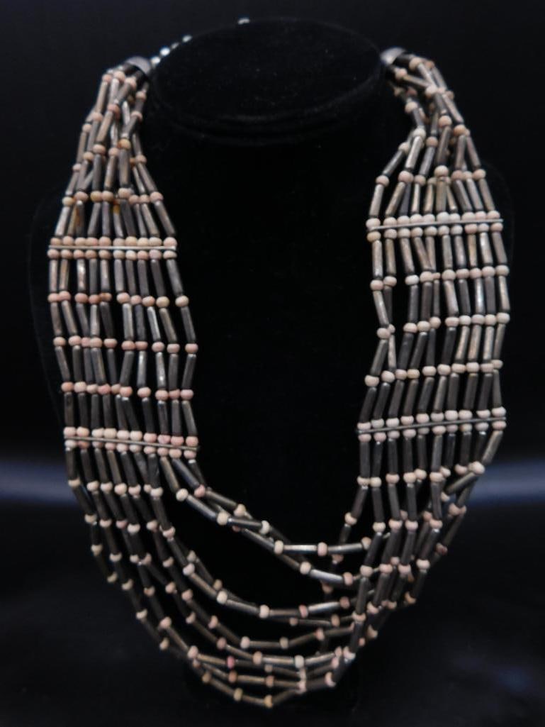 BEADED MULTI-STRAND AFRICAN TRADE BEAD CEREMONIAL NECKLACE: BEADED MULTI-STRAND AFRICAN TRADE BEAD CEREMONIAL NECKLACE — Part of our Discover Antique Alley, Crystals and Gems auction at HATMAN'S Auctions! Please see photos for measurements and condition. YES