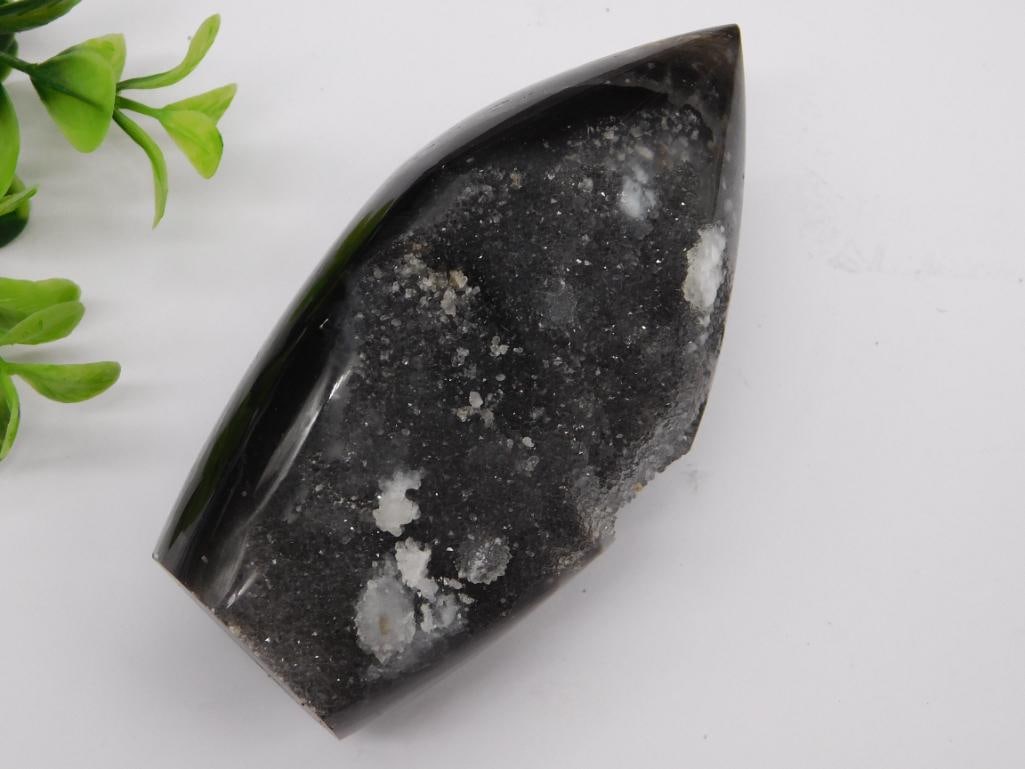 BLACK SPHALERITE GEODE DISPLAY ROCK STONE LAPIDARY SPECIMEN: BLACK SPHALERITE GEODE DISPLAY ROCK STONE LAPIDARY SPECIMEN — Part of our Discover Antique Alley, Crystals and Gems auction at HATMAN'S Auctions! Please see photos for measurements and condition. YE