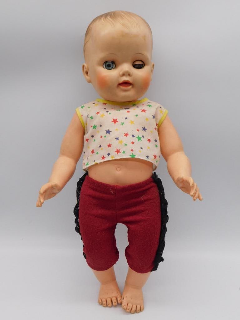 VINTAGE BABY DOLL RETRO TOY: VINTAGE BABY DOLL RETRO TOY — Part of our Discover Antique Alley, Crystals and Gems auction at HATMAN'S Auctions! Please see photos for measurements and condition. YES, we have in-house shipping! We