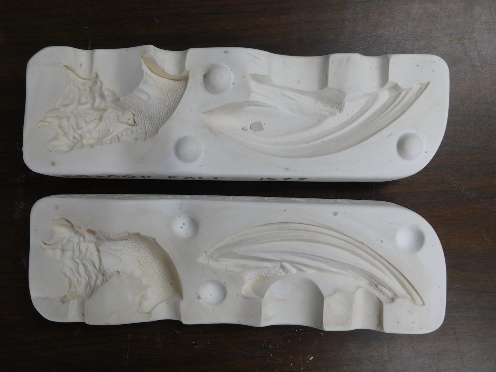 Antique — Doc Holliday Dragon Fall 1577 Ceramic Casting Mold Two-Piece Plaster 1996 (1 of 3)