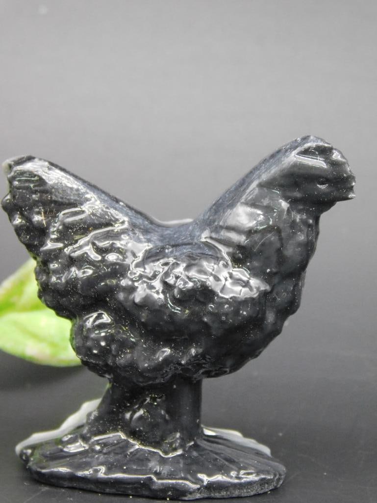 Black Ceramic Chicken Figurine on Pedestal Base (1 of 2)