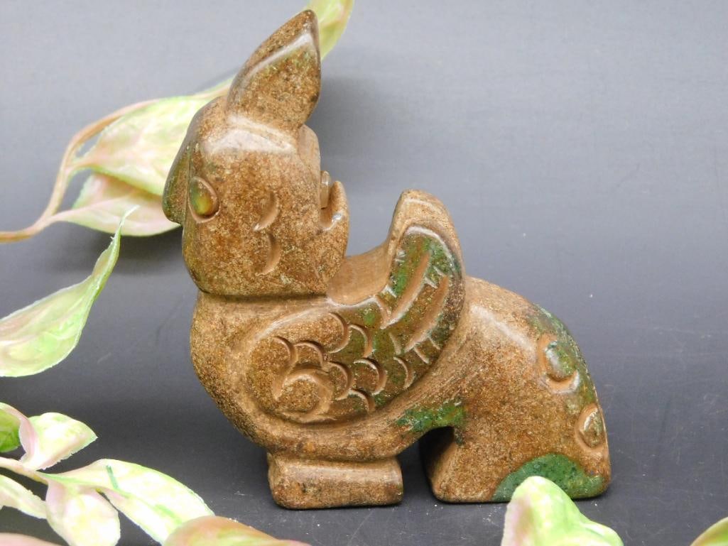 Carved Jade Figurine With Bird Motif: Carved Jade Figurine With Bird Motif