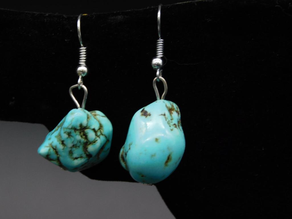 Turquoise Dangle Earrings with Silver Hooks: Turquoise Dangle Earrings with Silver Hooks