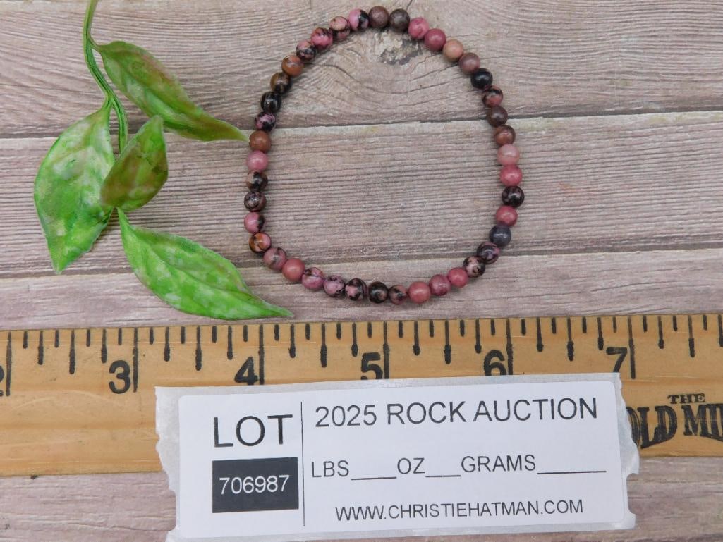 Rhodonite Beaded Stretchable Bracelet - 3
