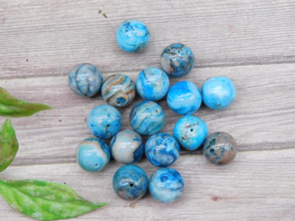Collection of Blue Marbled Stone Beads: Collection of Blue Marbled Stone Beads