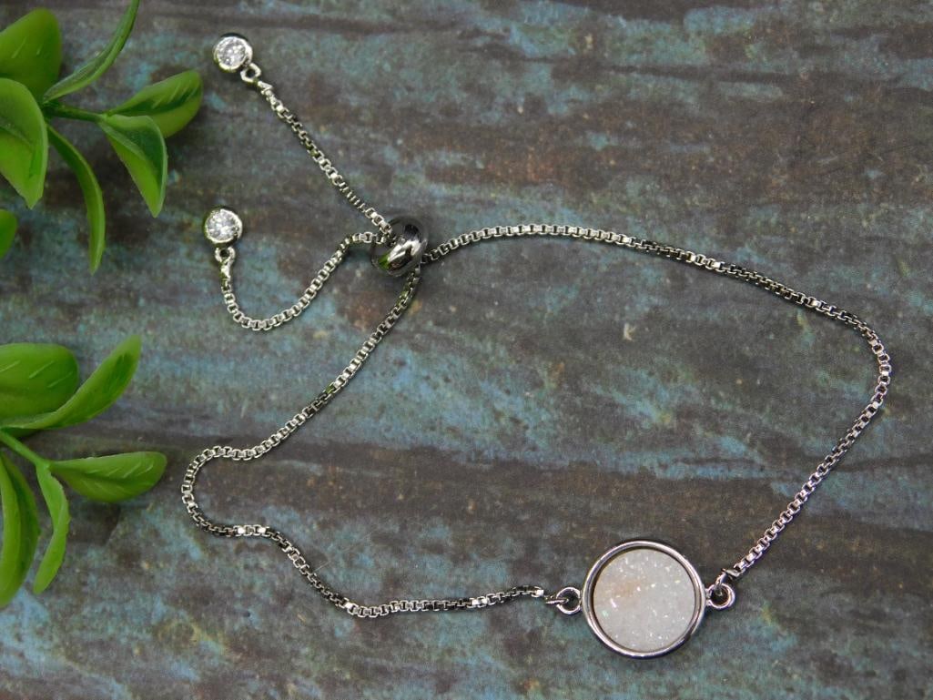 Adjustable Druzy Quartz Bracelet in Silver-Tone Setting: Adjustable Druzy Quartz Bracelet in Silver-Tone Setting