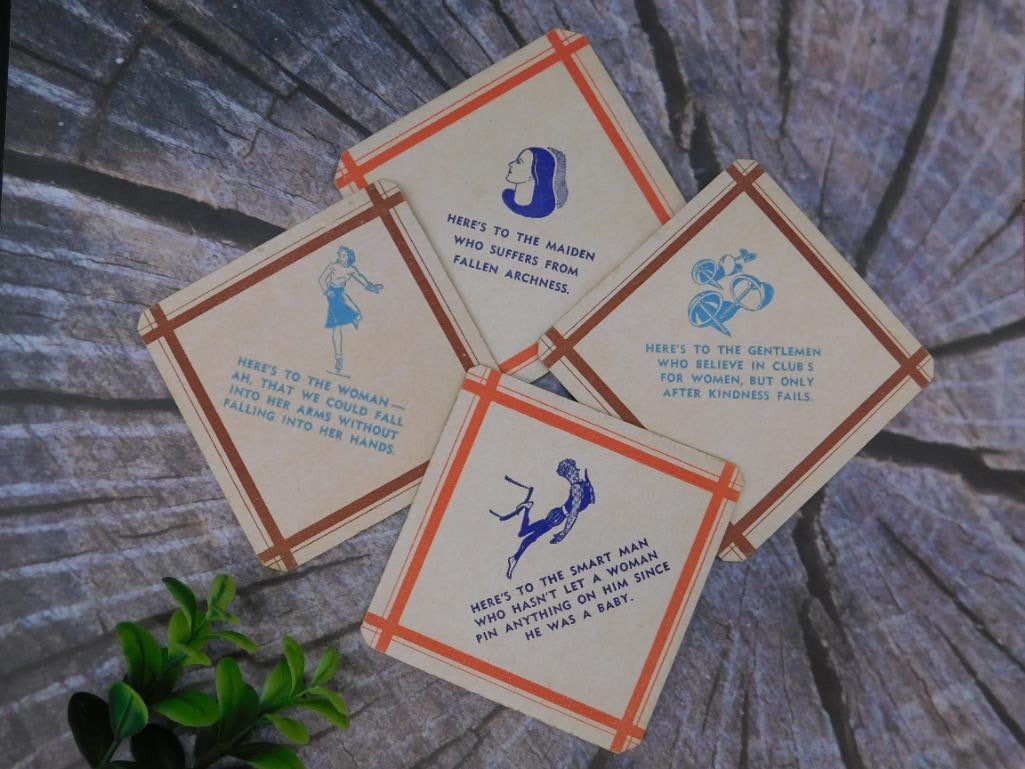Set of Vintage Drink Coasters with Cartoon Illustrations (1 of 2)