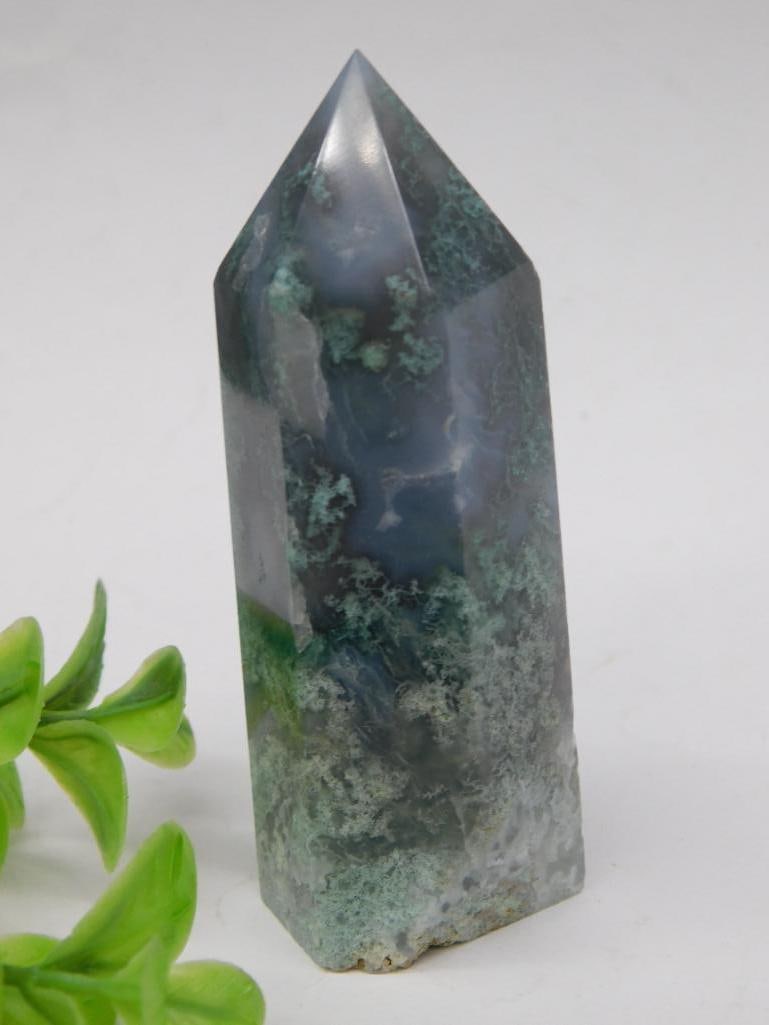 Polished Moss Agate Crystal Point (1 of 3)