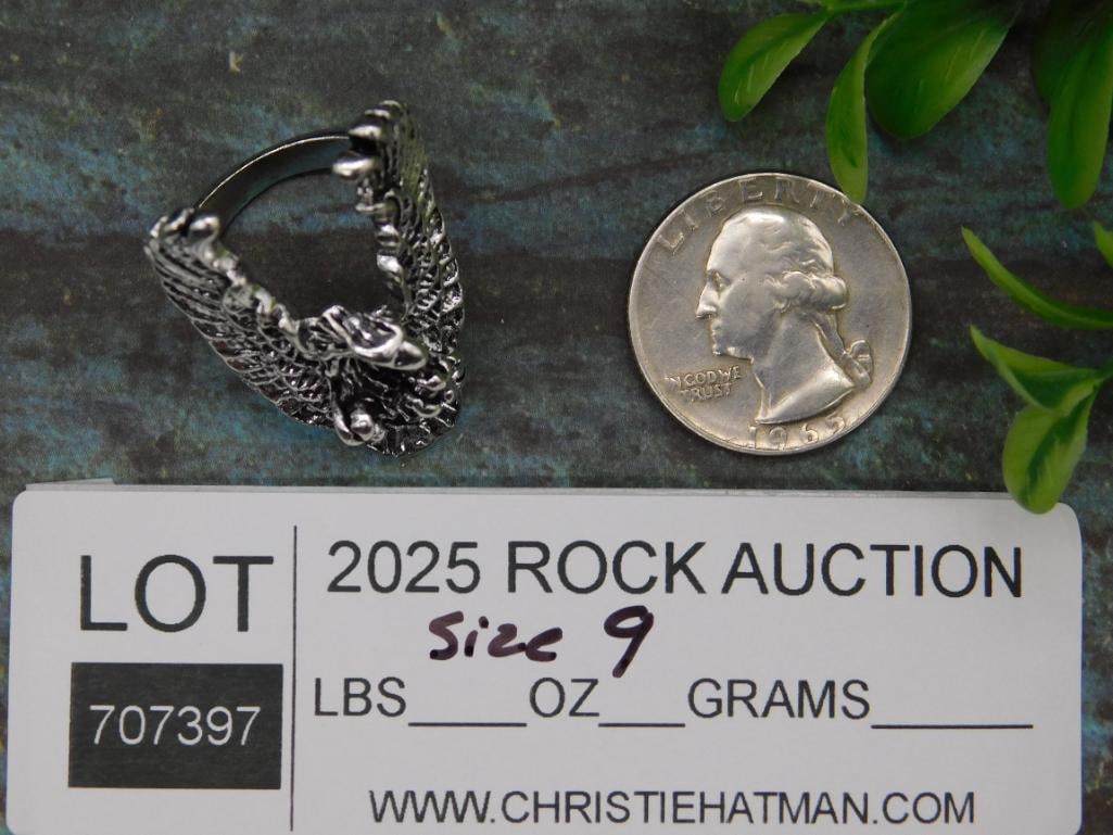 Silver-Toned Eagle Ring Size 9 - 2