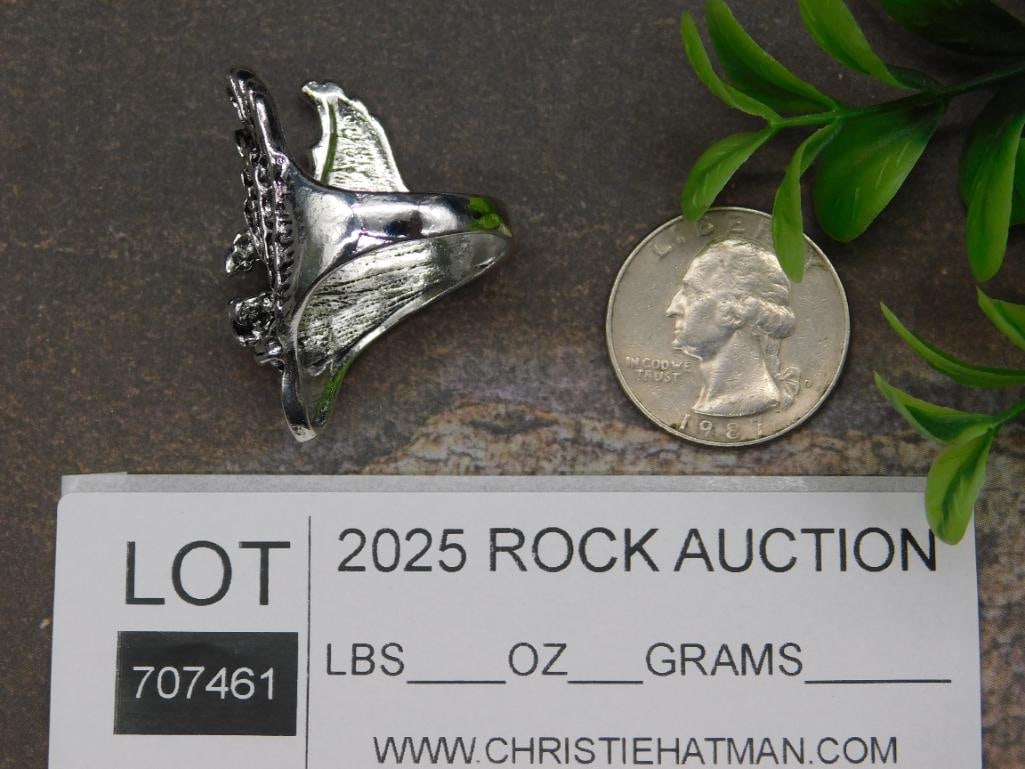 Silver-Tone Adjustable Eagle-Themed Ring - 2