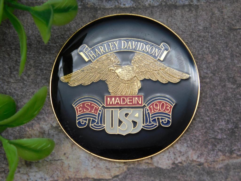 Harley-Davidson Metal Badge with Logo and Eagle Design: Harley-Davidson Metal Badge with Logo and Eagle Design