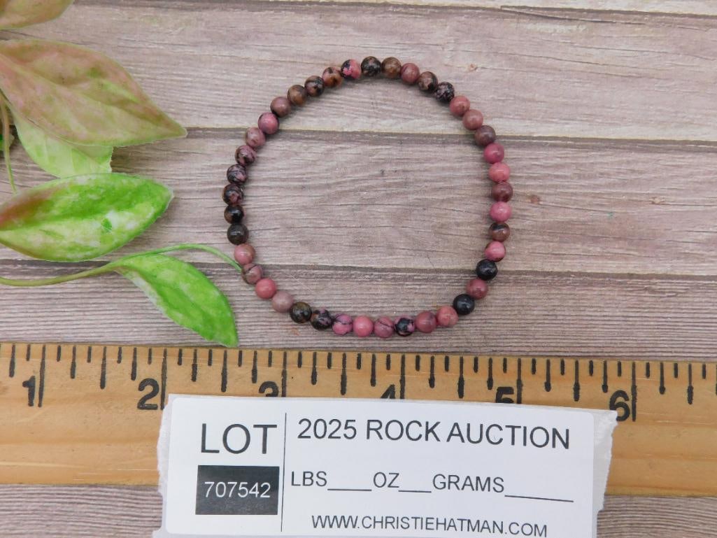 Rhodonite Beaded Stretch Bracelet - 3