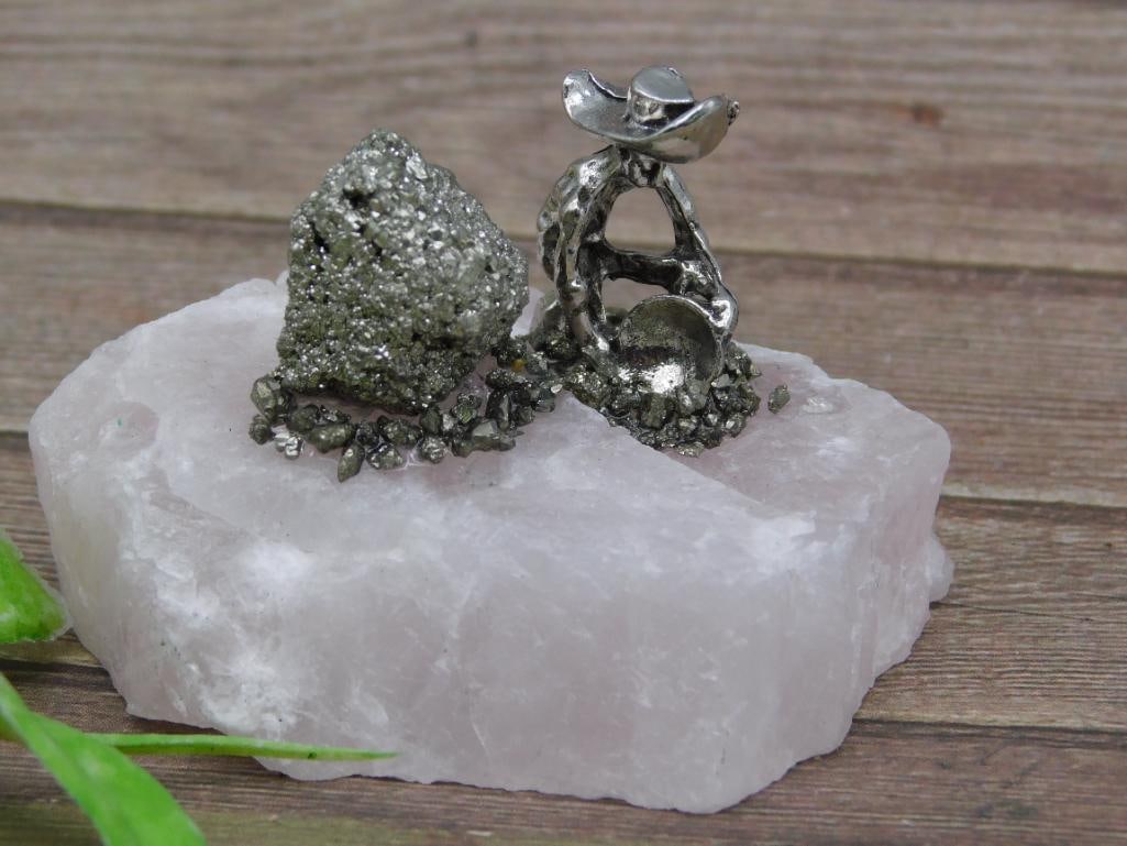 Metal Figurine on Quartz Base with Decorative Rock: Metal Figurine on Quartz Base with Decorative Rock