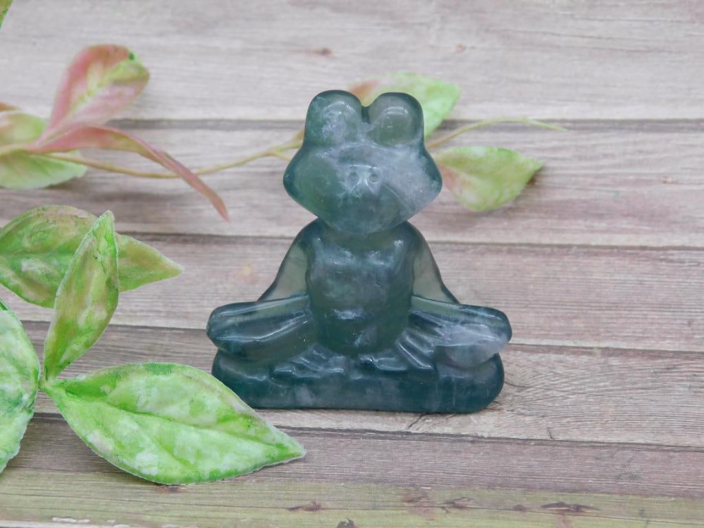 Carved Green Frog Figurine in Meditation Pose (1 of 2)