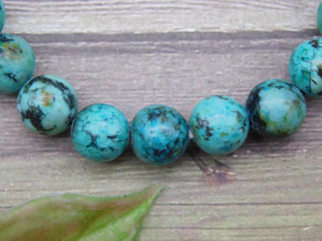 Turquoise Bead Stretch Bracelet with Design - 2