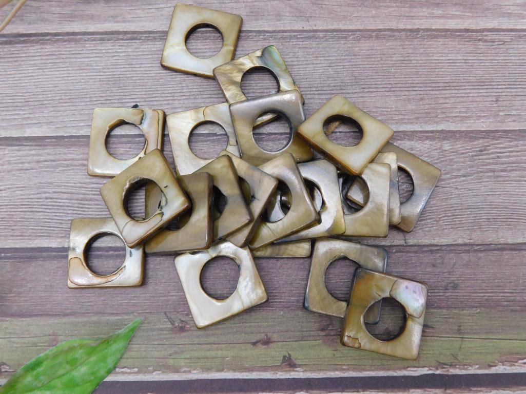 Lot of Square Mother-of-Pearl Beads with Circular Cutouts: Lot of Square Mother-of-Pearl Beads with Circular Cutouts