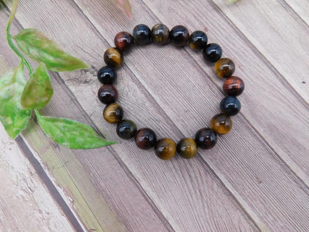 Polished Tiger's Eye Beaded Stretch Bracelet: Polished Tiger's Eye Beaded Stretch Bracelet