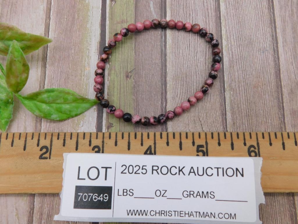 Rhodonite Beaded Stretch Bracelet - 3
