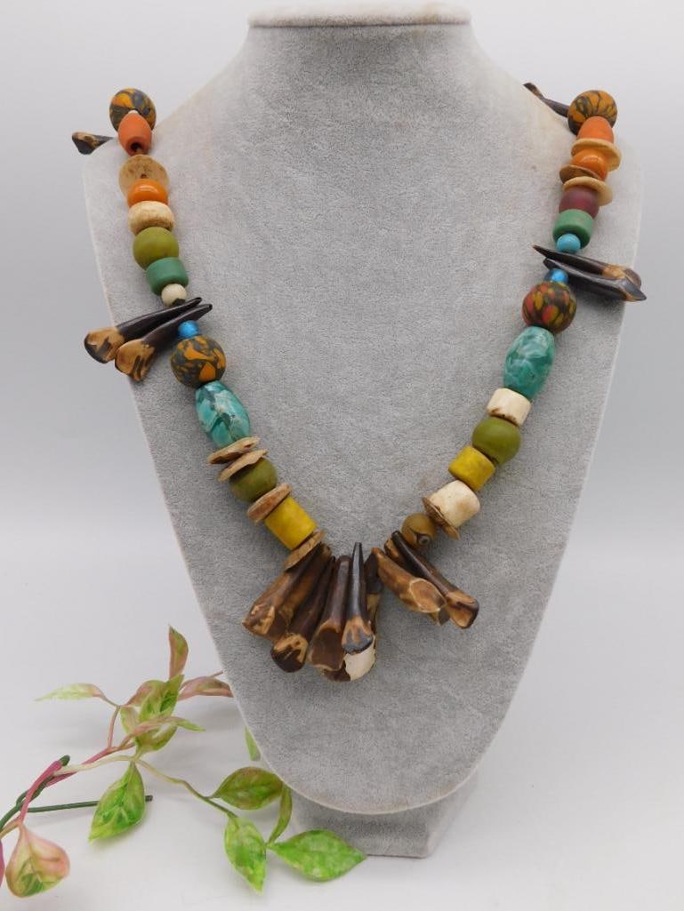 AFRICAN TRADE BEADS Multicolor Beaded Necklace With Accents (1 of 3)