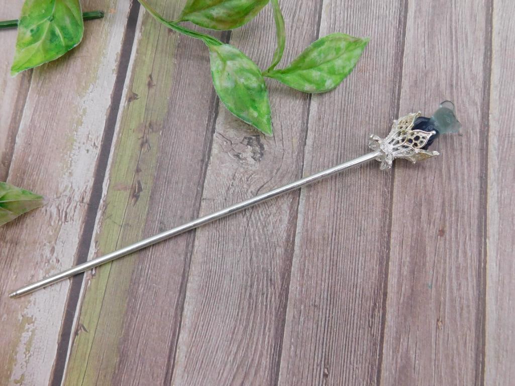 Silver Hairpin With Decorative Stone Accents: Silver Hairpin With Decorative Stone Accents