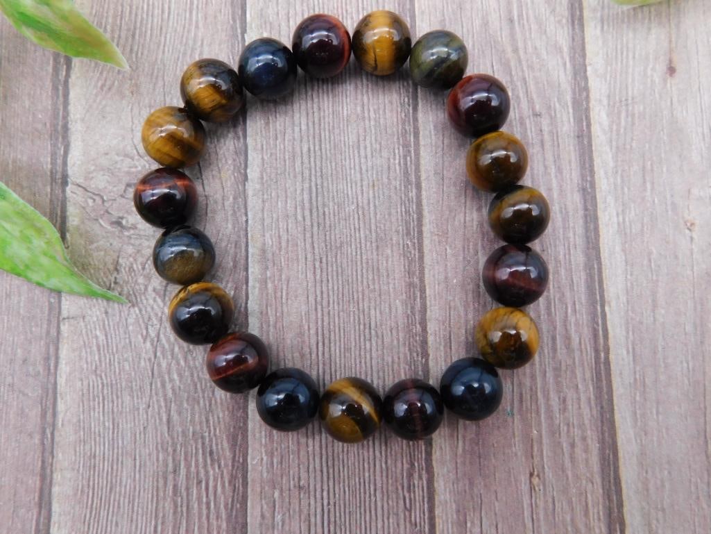 Tiger's Eye and Black Beaded Stretch Bracelet: Tiger's Eye and Black Beaded Stretch Bracelet