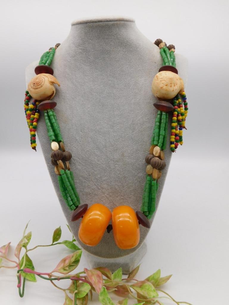 AFRICAN TRADE BEADS Multicolor Beaded Necklace With Decorative Elements (1 of 2)
