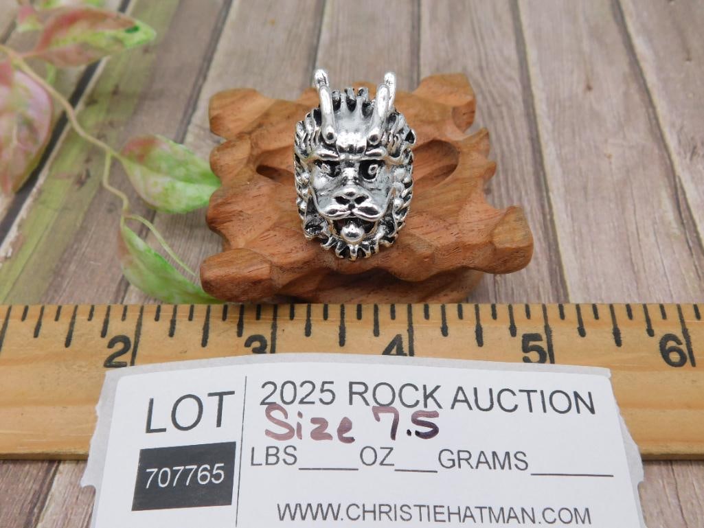 Silver Dragon Motif Ring Size 7.5 - 3