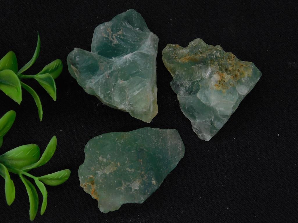 Set of Three Green Fluorite Mineral Specimens: Set of Three Green Fluorite Mineral Specimens