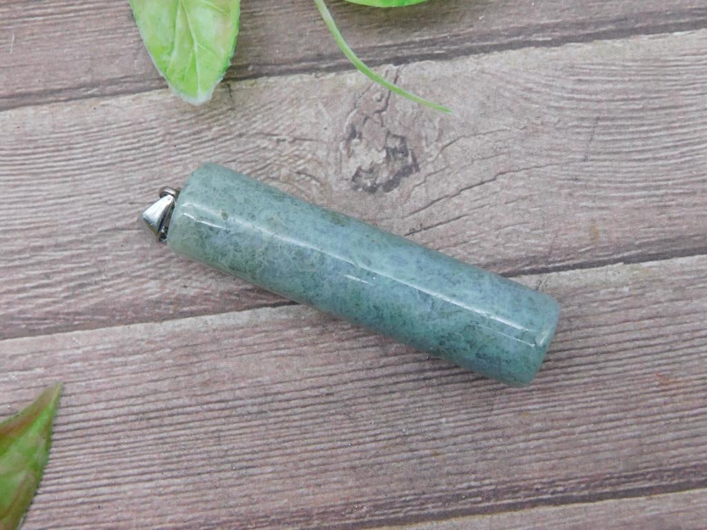 Green Stone Pendant With Metal Bail: Green Stone Pendant With Metal Bail