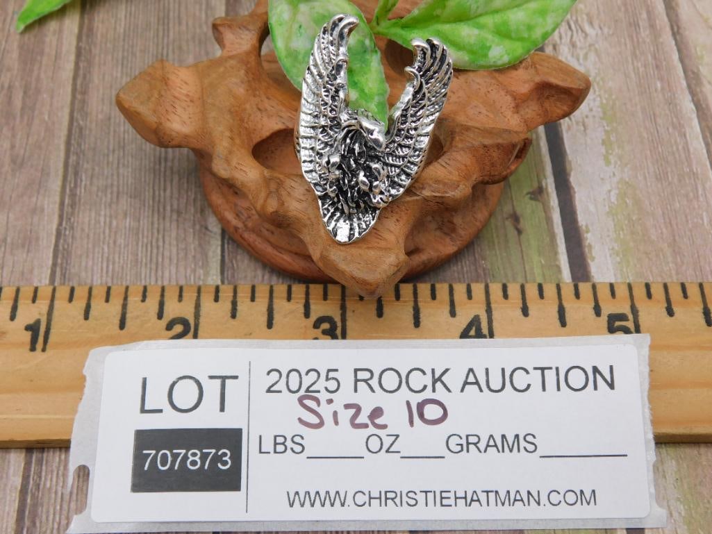 Silver Eagle Ring Size 10 - 3