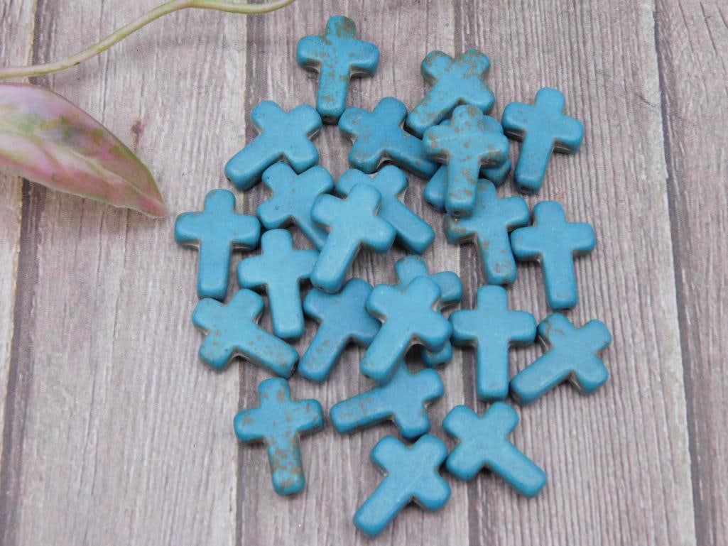 Lot of Small Turquoise-Colored Cross Beads: Lot of Small Turquoise-Colored Cross Beads