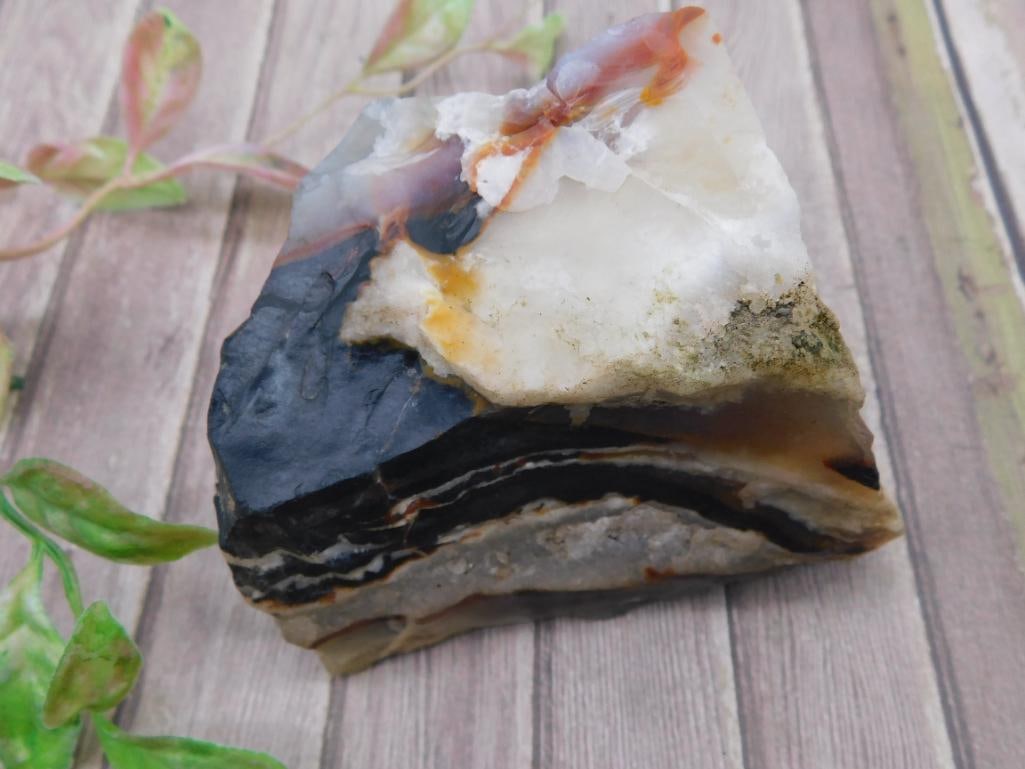 Rock Stone Lapidary'Specimen With Layered Pattern: Rock Stone Lapidary'Specimen With Layered Pattern