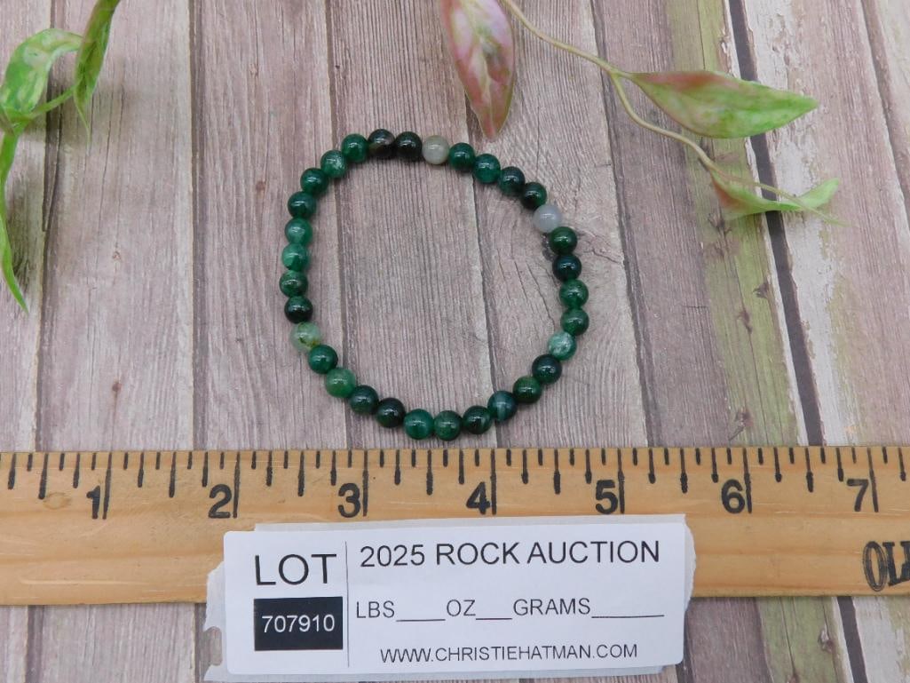 Green Stone Beaded Stretch Bracelet - 3