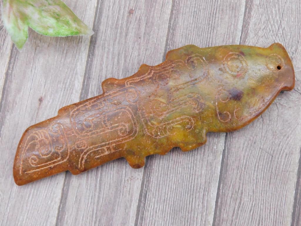 Carved JADE Stone Pendant with Incised Patterns: Carved JADE Stone Pendant with Incised Patterns