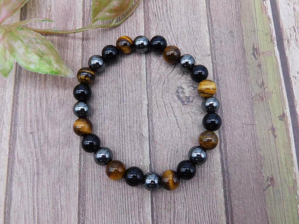 Beaded Bracelet With Tiger's Eye and Hematite Beads (1 of 2)