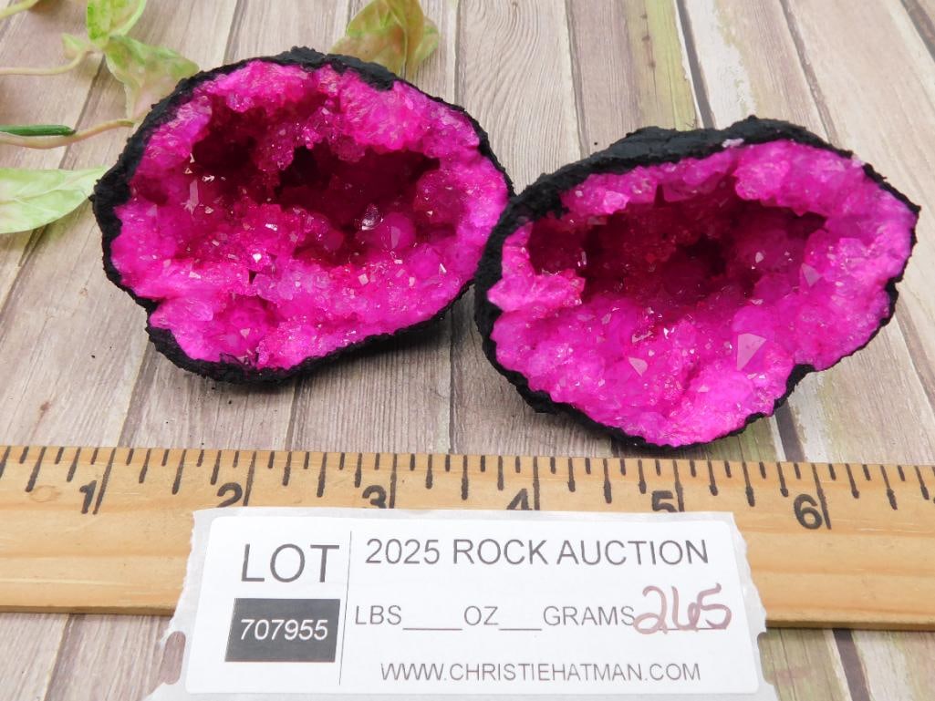 Pink Quartz Geode Pair with Crystal Interior - 2