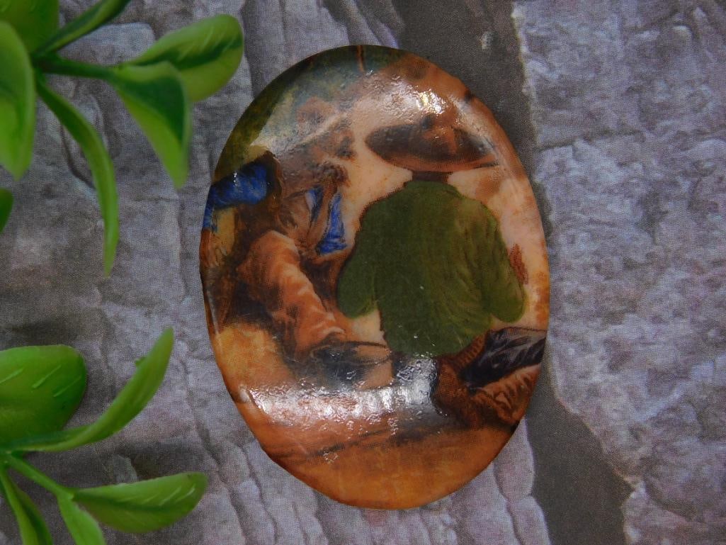 Hand-Painted Mexican Scene Oval Cabochon (1 of 2)