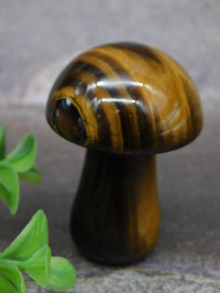 Tiger's Eye Mushroom-Shaped Carved Figurine: Tiger's Eye Mushroom-Shaped Carved Figurine